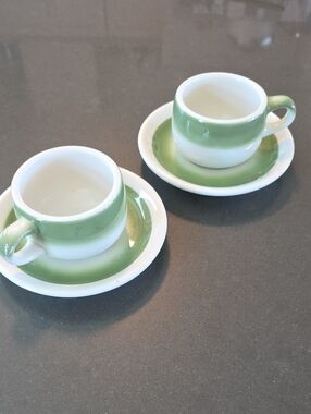 Green and White Vitrified Ceramic Restaurant Ware Cup and Saucer Set - 2 Pieces